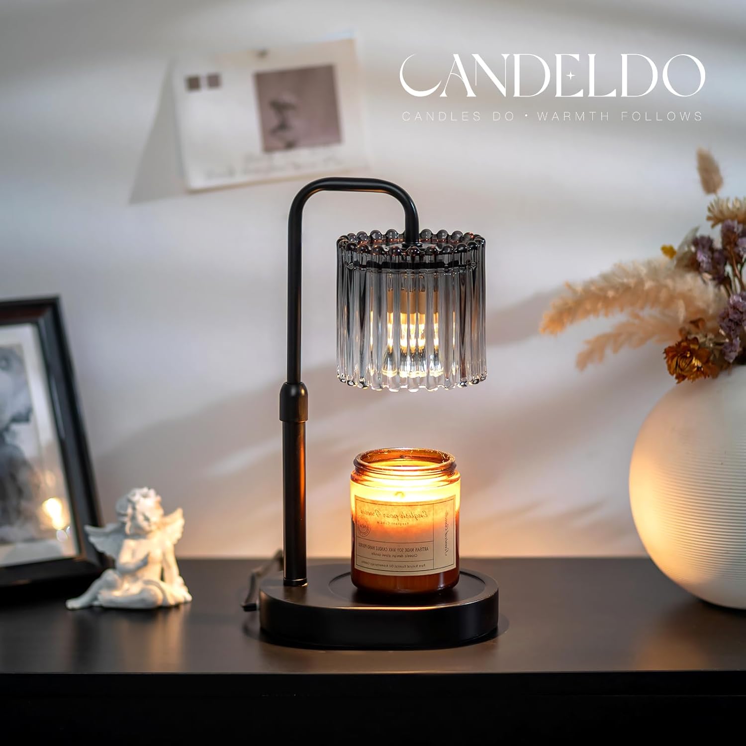 Candle Warmer Lamp with Timer: Black Candle Warming Lamp Height Adjustable Wax Melt Warmer Dimmable Modern Farmhouse New Home Bedroom Decor Christmas Housewarming Gift for Women