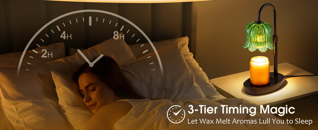 Candle Warmer Lamp Adjustable Timer Electric－Green Flower-Shaped Wax lamp