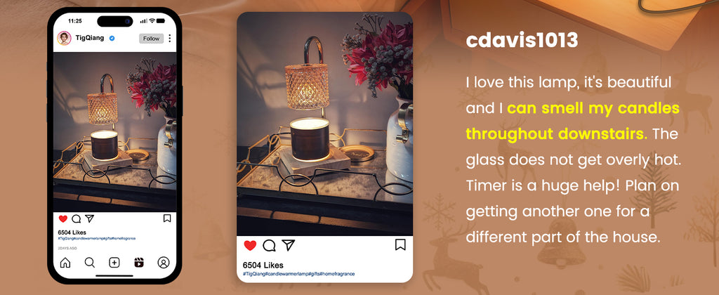 Candle Warmer Lamp with Timer Dimmer, Birthday Gifts for Women Mom, House Warming Gifts, Elegant New Home Decor, Wax Warmer for Jar Candles, Heater Lamp for Scented Wax, Amber Glass