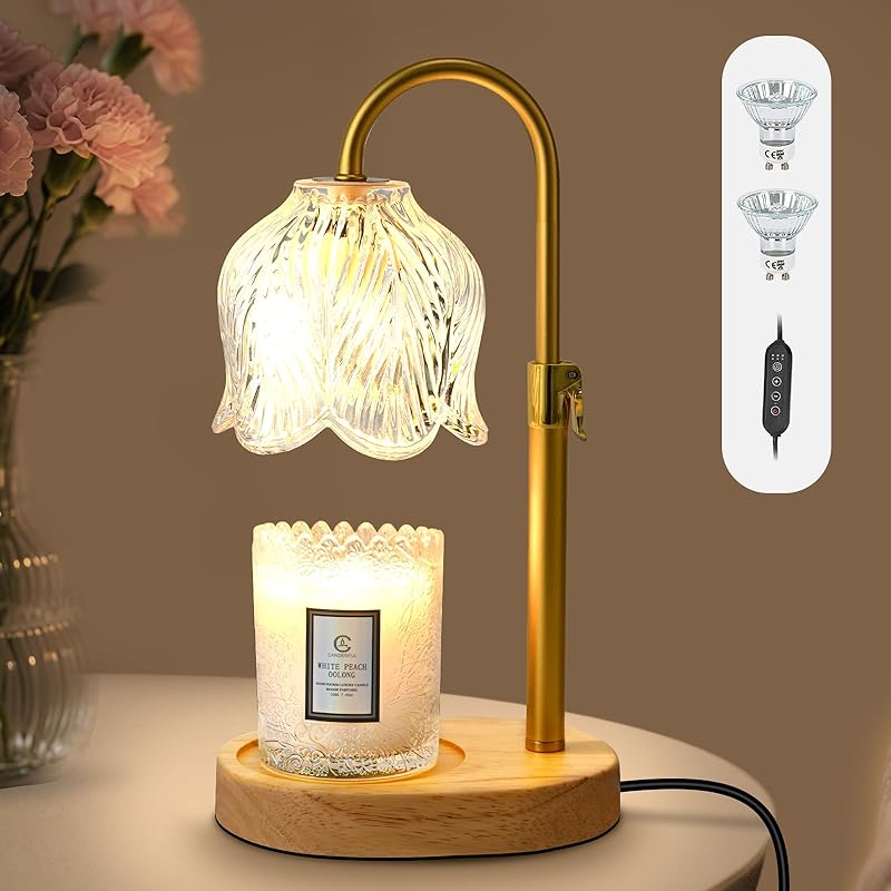 Candle Warmer Lamp with Timer, Birthday Gifts for Women Mom, Height Adjustable Wax Melts Warmer, White Elephant Gifts, Dimmable Candle Warmer for Jar Candles with 2 Bulbs