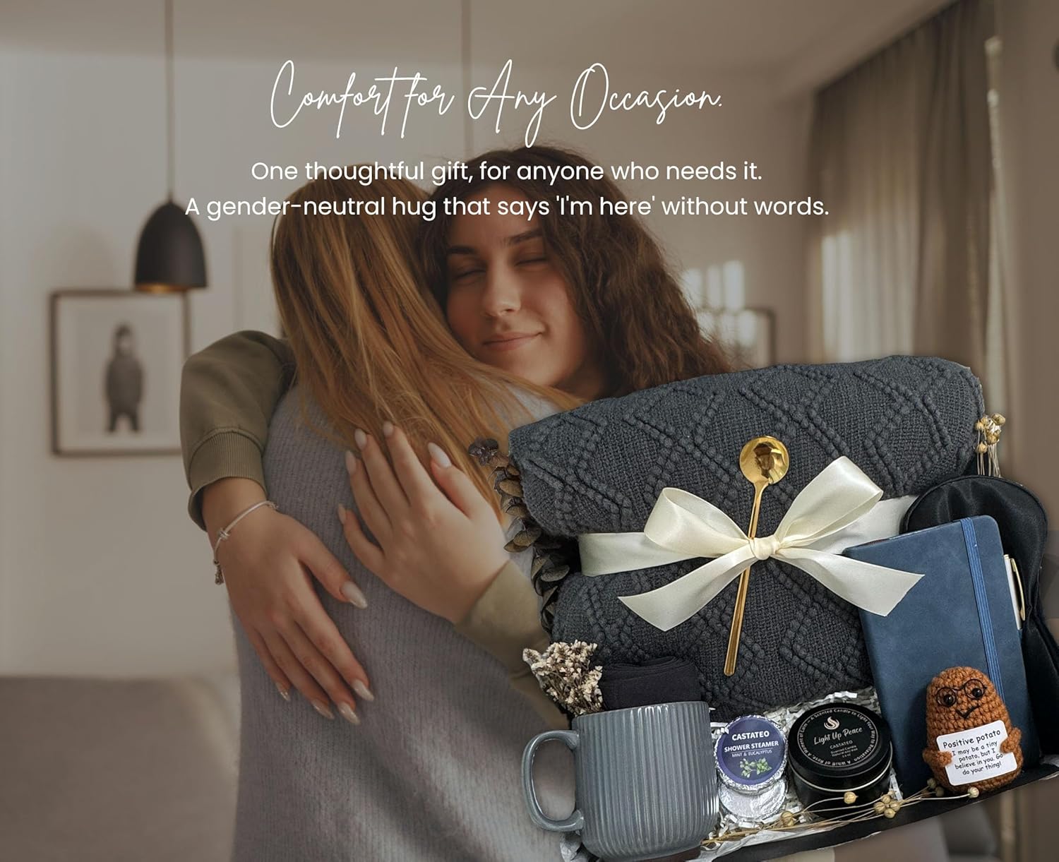 Get Well Soon Gift Baskets for Men&Women- Self Care Package/Brithday - After Surgery, Sympathy Gifts for Loss of Loved One, Thinking of You/ Grief /Bereavement /Miscarriage Gifts (Grey & Navy Blue)