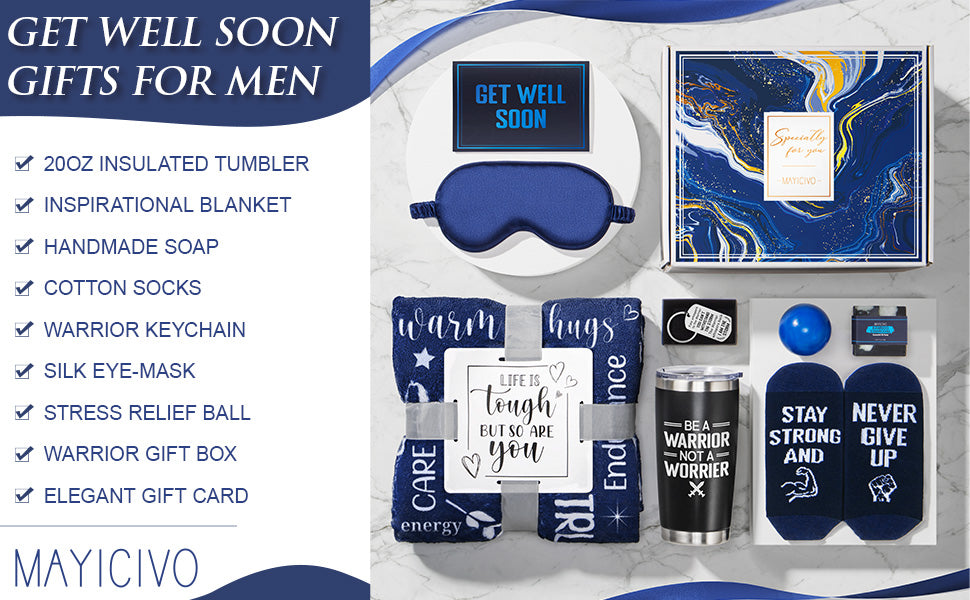 Get Well Soon Gifts for Men, After Surgery Cancer Gifts for Men Chemo Care Package Get Well Gift Basket for Sick Friends, Thinking of You Feel Better Birthday Gifts Box for Men Dad Brother w/Tumbler