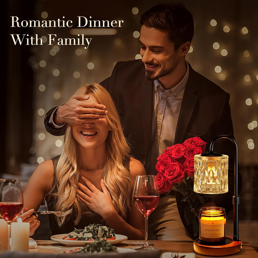 Briever Dimmable Candle Warmer Lamp with Timer, Height Adjustable Electric Candle Wax Warmer, Christmas Birthday Gifts for Women Mom, House Warming Gifts New Home Room Decor, Walnut Solid Wood Base