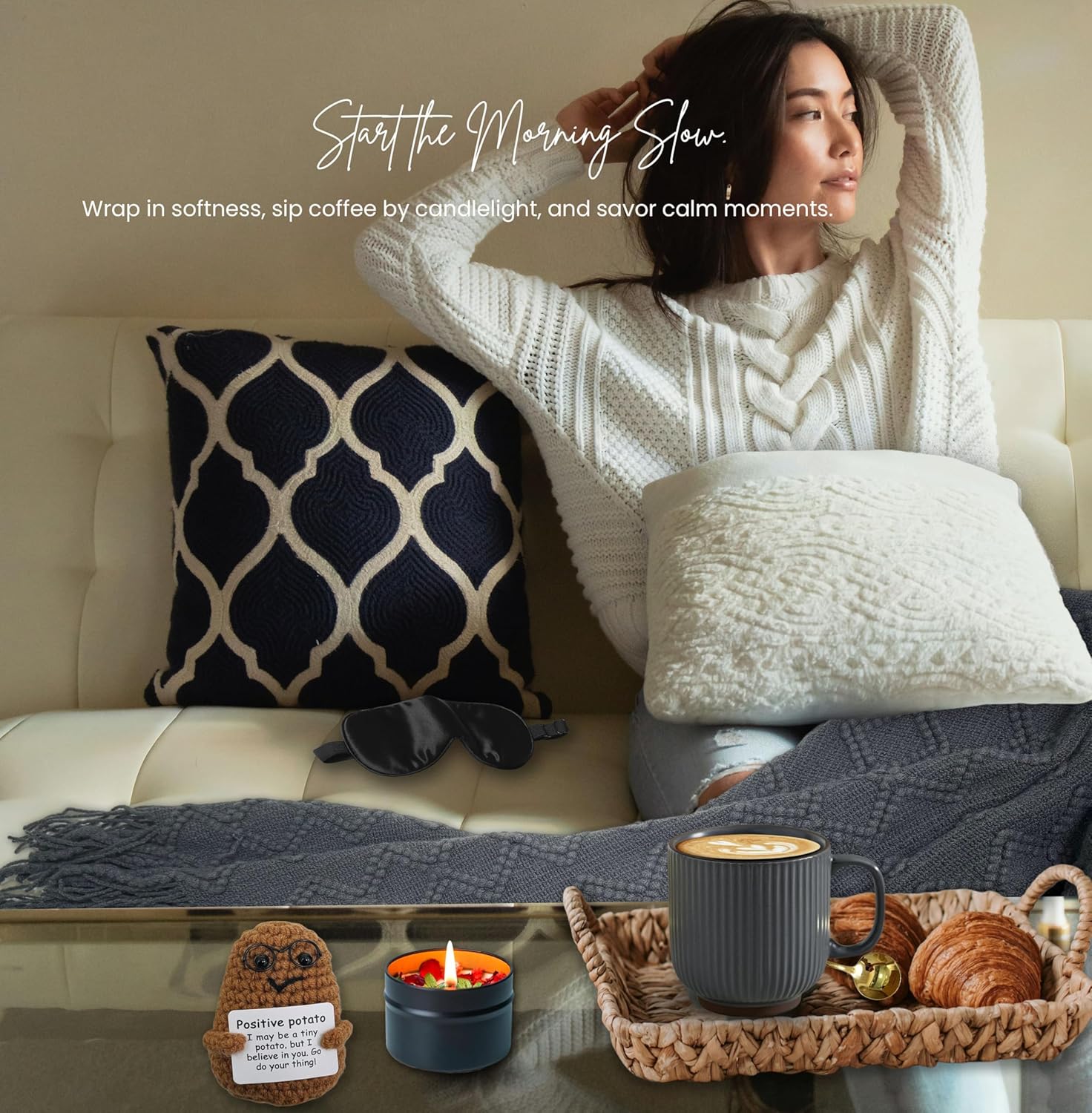 Get Well Soon Gift Baskets for Men&Women- Self Care Package/Brithday - After Surgery, Sympathy Gifts for Loss of Loved One, Thinking of You/ Grief /Bereavement /Miscarriage Gifts (Grey & Navy Blue)