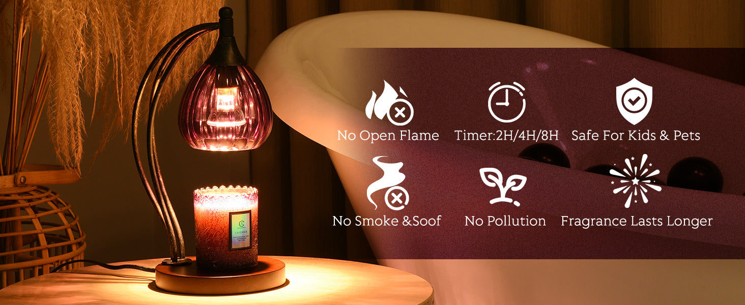 Candle Warmer Lamp with Timer Dimmer - Candle Light Warmer for Jar Candles with 2 Bulbs - Electric Candle Lamp Wax Warmer for Scented Wax Housewarming Gifts New Home Decor for Women Purple Black