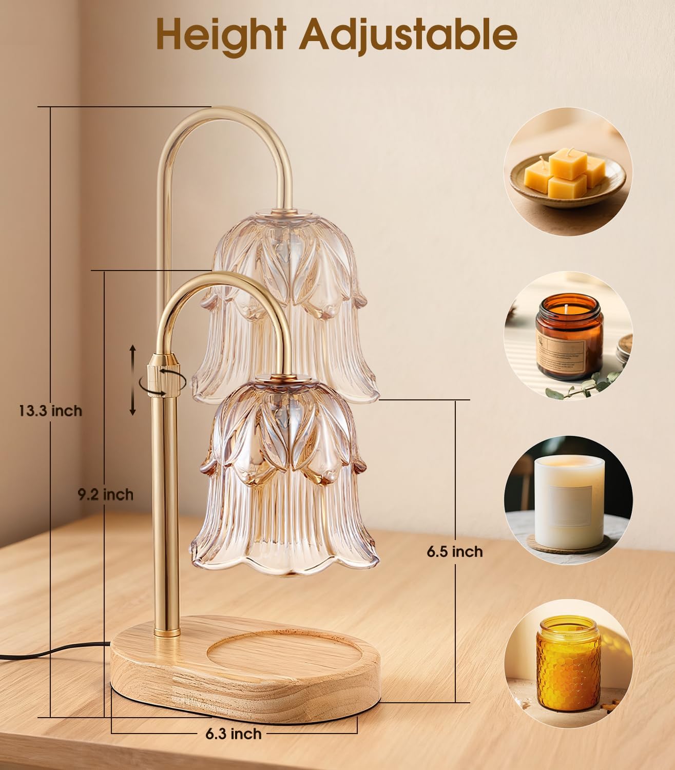 Candle Warmer Lamp Adjustable Timer Electric－Green Flower-Shaped Wax lamp