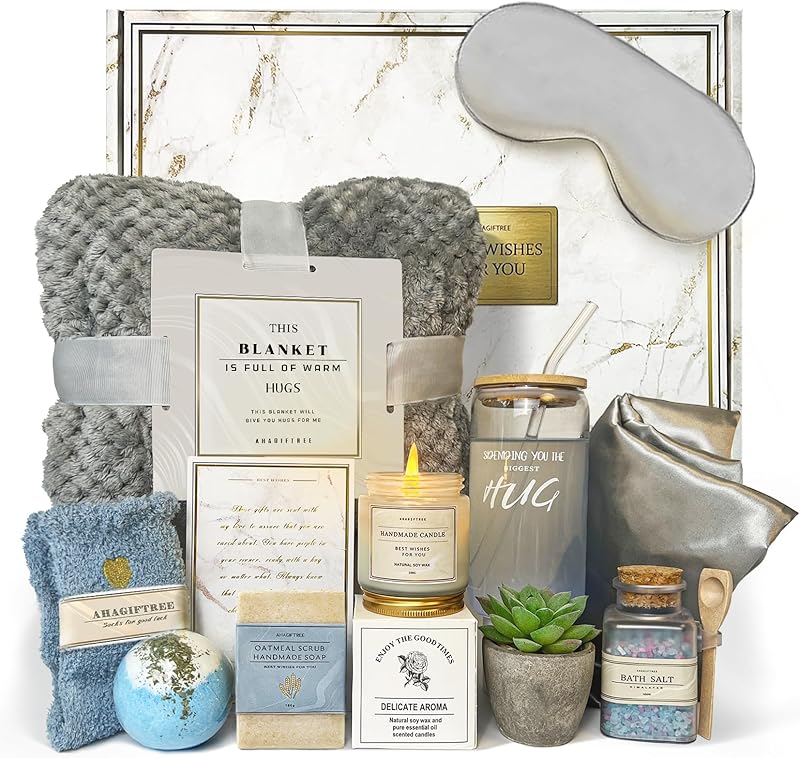 Get Well Soon Gift Baskets For Women,12PC Get Well Gifts for Women After Surgery,Birthday Gifts,Care Package,Grief,Sympathy,Condolences Gift Basket for Friend (navy blue)