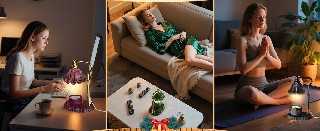 Candle Warmer Lamp with Adjustable Height - Flameless 4-Level Dimmable Wax Warmer, Timer Function & Stylish Design in Multiple Colors (Green)