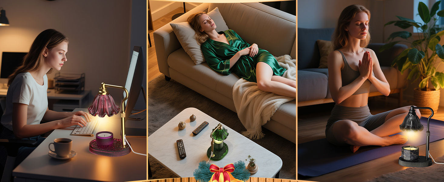 Candle Warmer Lamp with Adjustable Height - Flameless 4-Level Dimmable Wax Warmer, Timer Function & Stylish Design in Multiple Colors (Green)