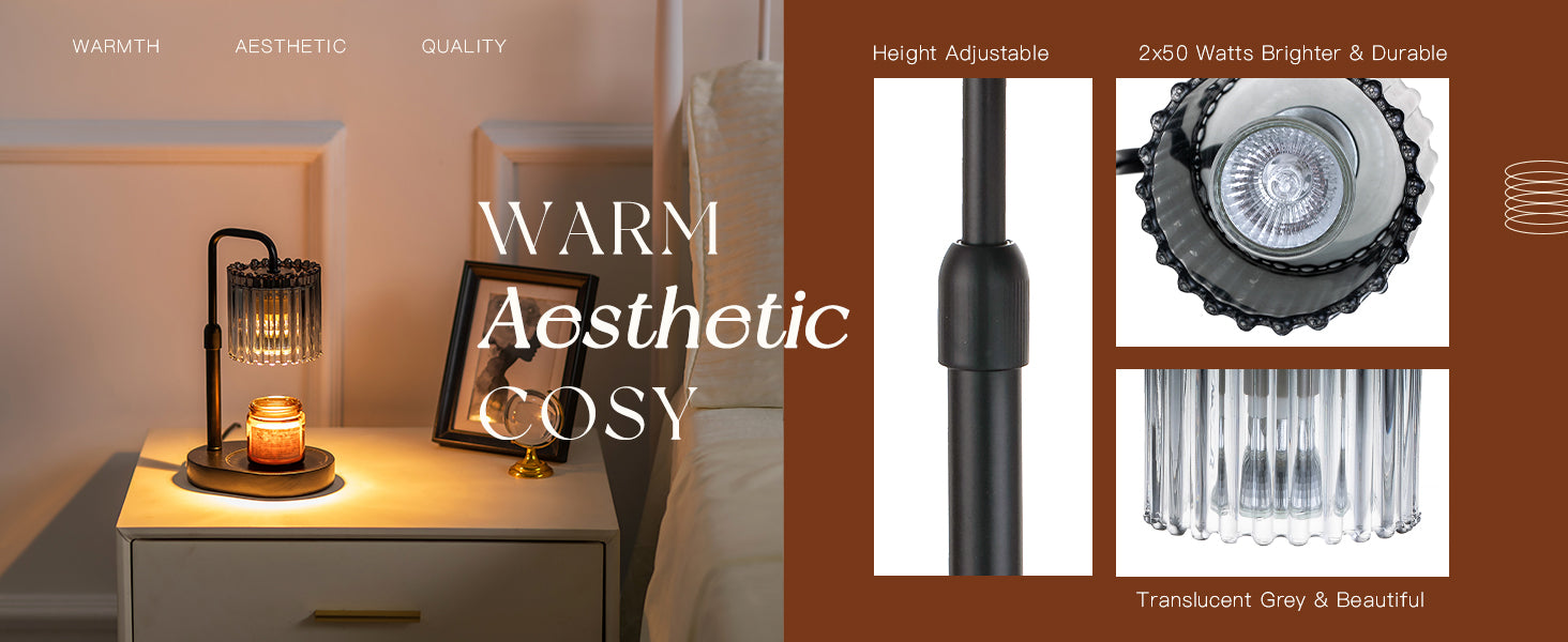Candle Warmer Lamp with Timer: Black Candle Warming Lamp Height Adjustable Wax Melt Warmer Dimmable Modern Farmhouse New Home Bedroom Decor Christmas Housewarming Gift for Women