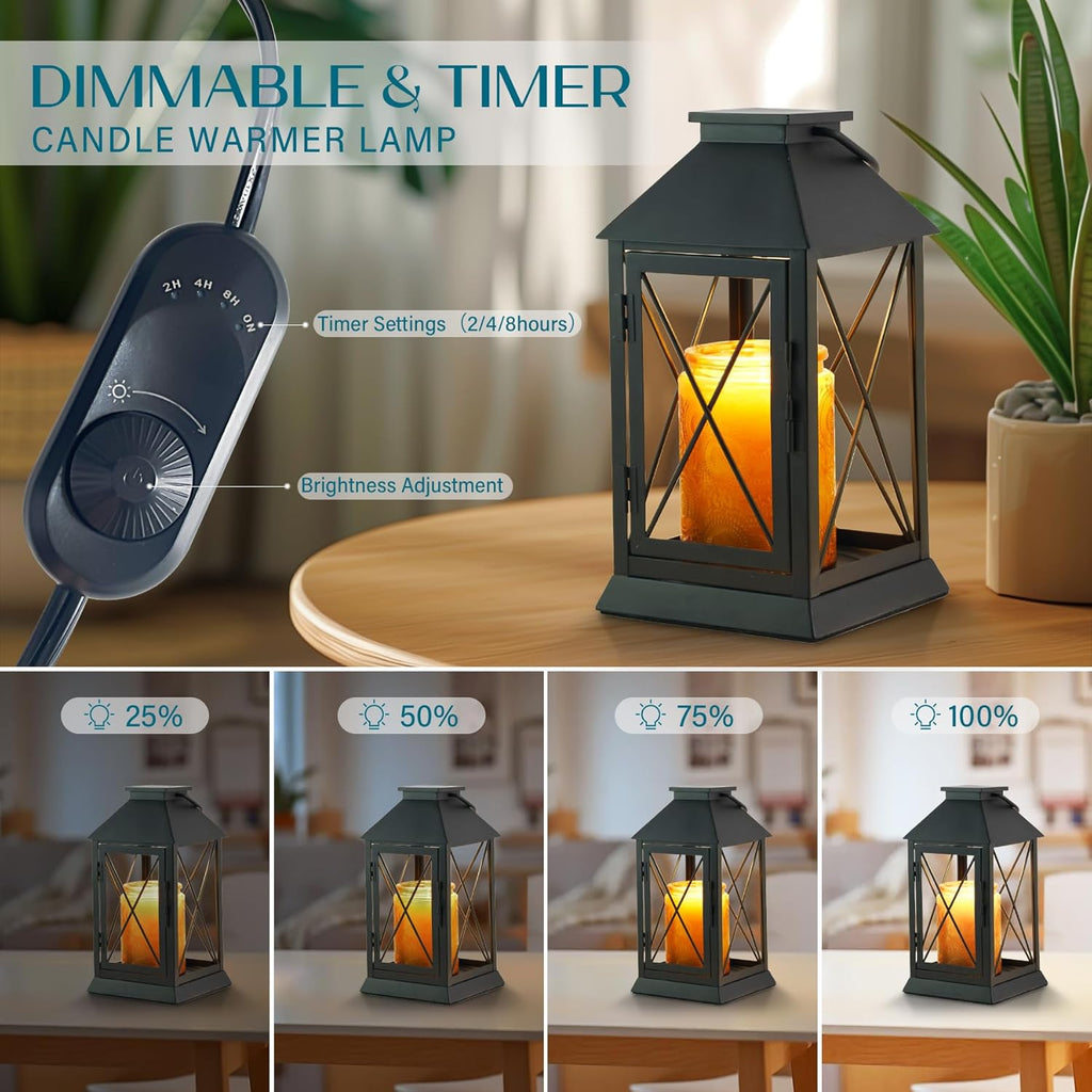 Candle Warmer Lamp with Timer,Compatible with 3 Wick Candles/Large Candel Jars,Vintage Lamp Candle Warmer Lantern,Dimmable Candle Lamp Warmer Farmhouse,Fully Enclosed Designed and Hanging Up-Black