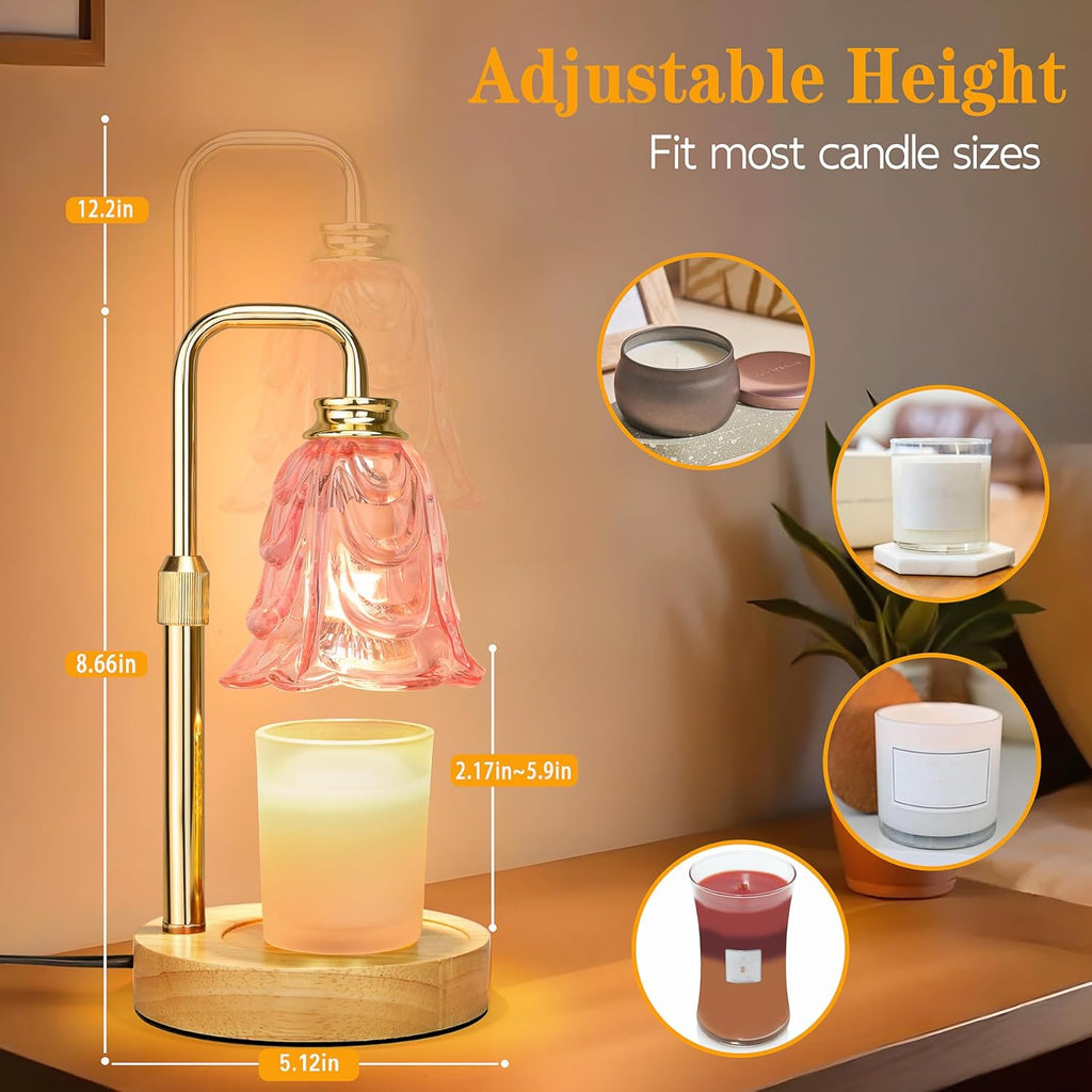 Candle Warmer Lamp with Timer Dimmer, Adjustable Height Pink Tulip Candle Wax Warmer, Christmas Birthday Gift for Mom Women, House Warming Gifts for New Home Bedroom Decor,Flower Pink