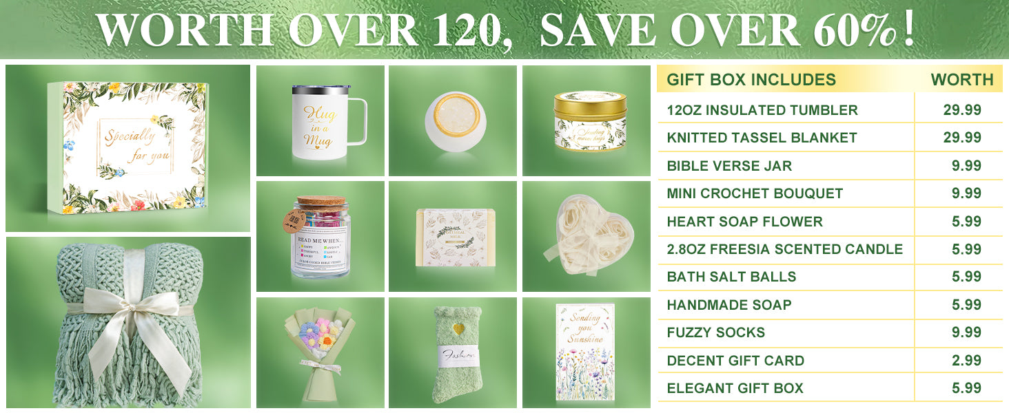 Christmas Gifts for Women, 11 PCS Unique Birthday Gifts for Women, Self Care Gift Baskets, Thank You, Get Well, Sympathy Inspirational Friendship Gifts for Mom, Grandma, Sister,Friends (Sage Green)
