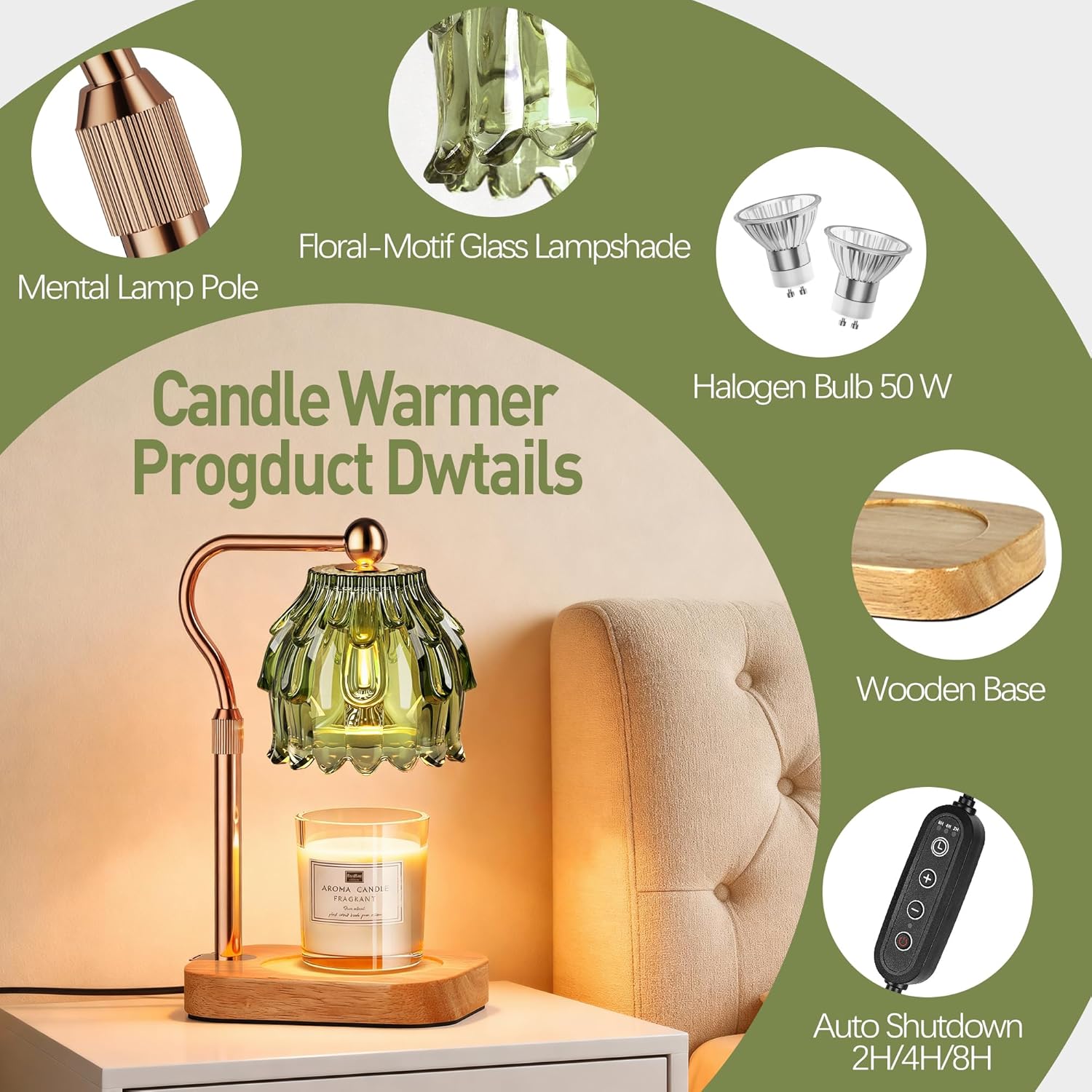 Candle Warmer Lamp with Timer Dimmer - Christmas Birthday Gift for Women Mom, Electric Wax Melter Warmer Adjustable Height for Jar Candles Housing Warming Home Decor