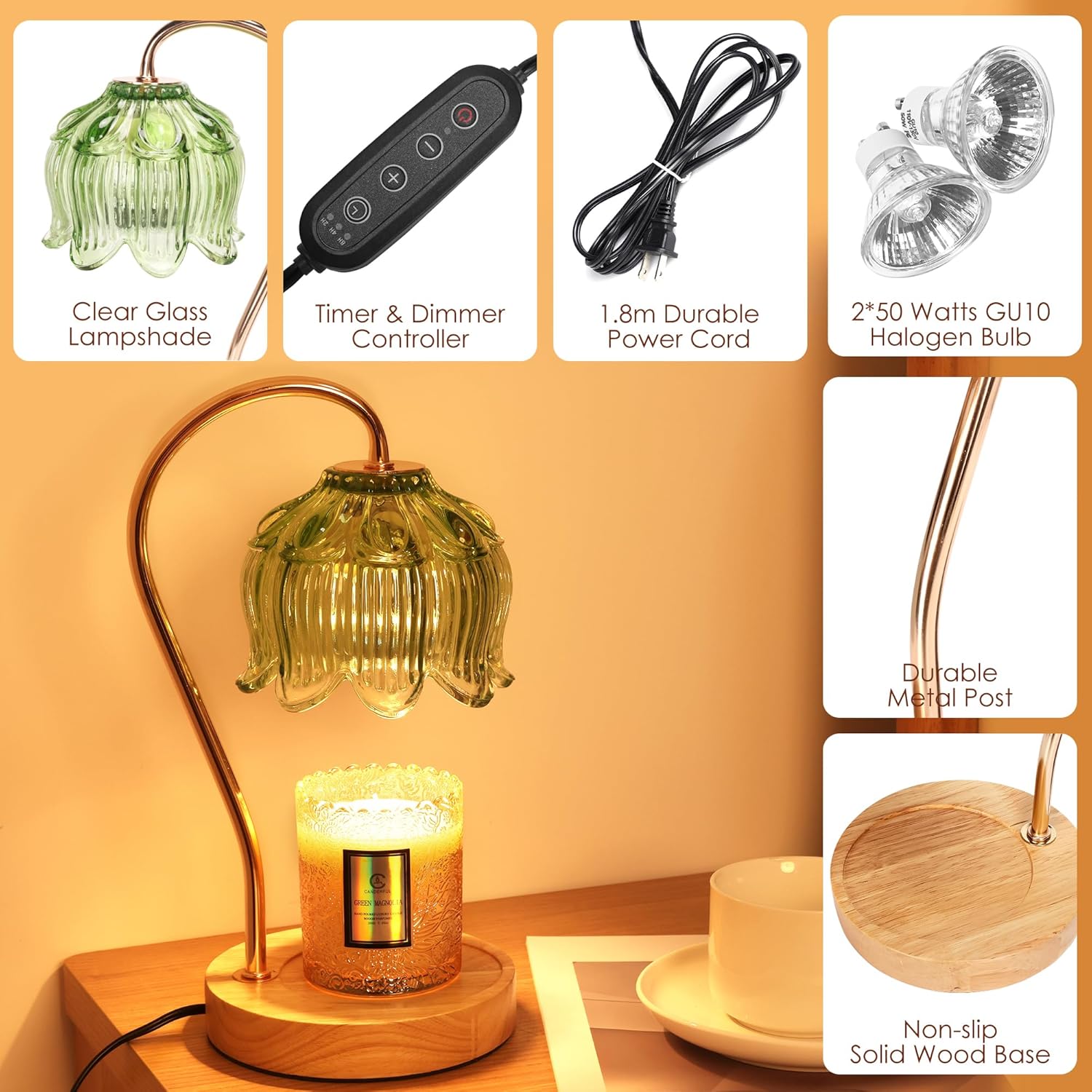 Flower Candle Warmer Lamp with Timer & Dimmer - Fits All Jar Scented Candles - Christmas & Mother's Day Gift for Women，Mom，Her