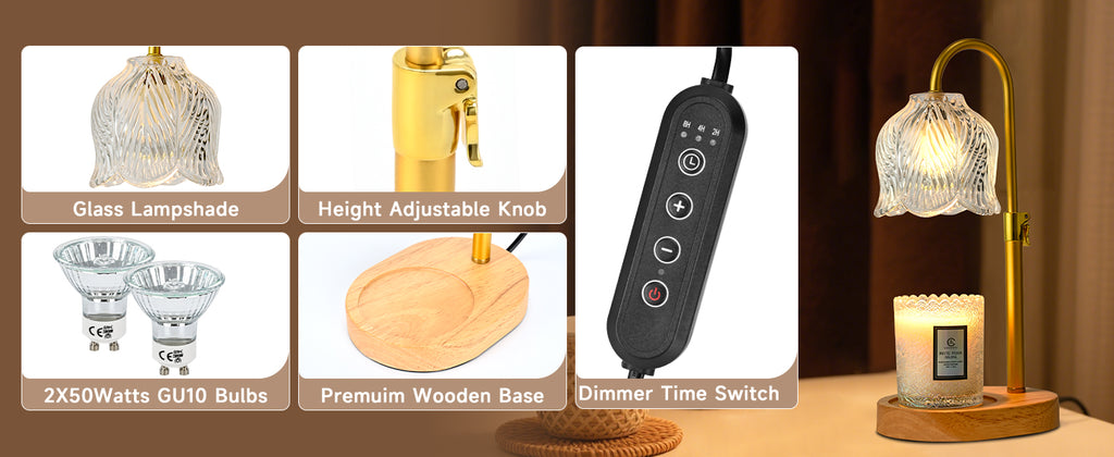 Candle Warmer Lamp with Timer, Birthday Gifts for Women Mom, Height Adjustable Wax Melts Warmer, White Elephant Gifts, Dimmable Candle Warmer for Jar Candles with 2 Bulbs