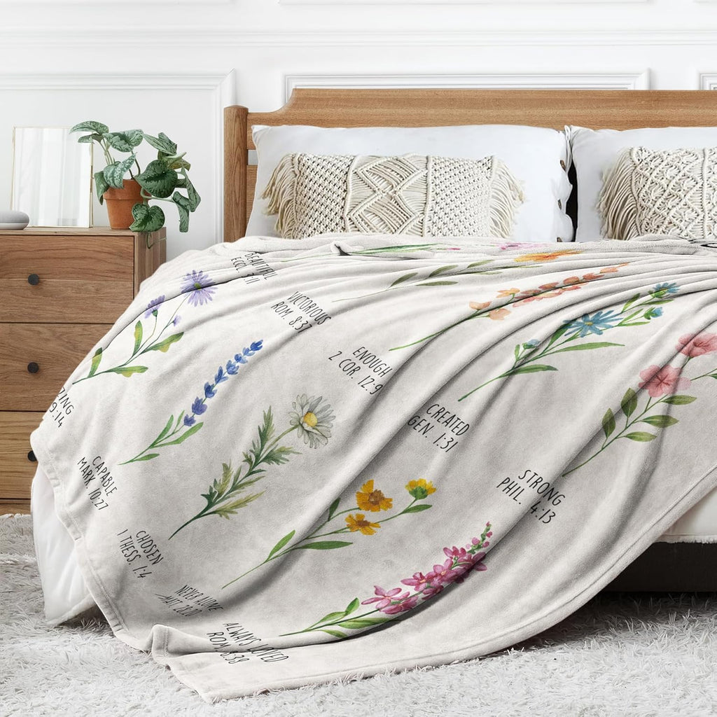 Afterprints Christian Gifts for Women, Christian Blanket with Flowers, Birthday Gifts for Women, Inspirational, Religious Gifts for Sister, Friend, Daughter, Mom, Soft Throw Blankets 50'' x 60''