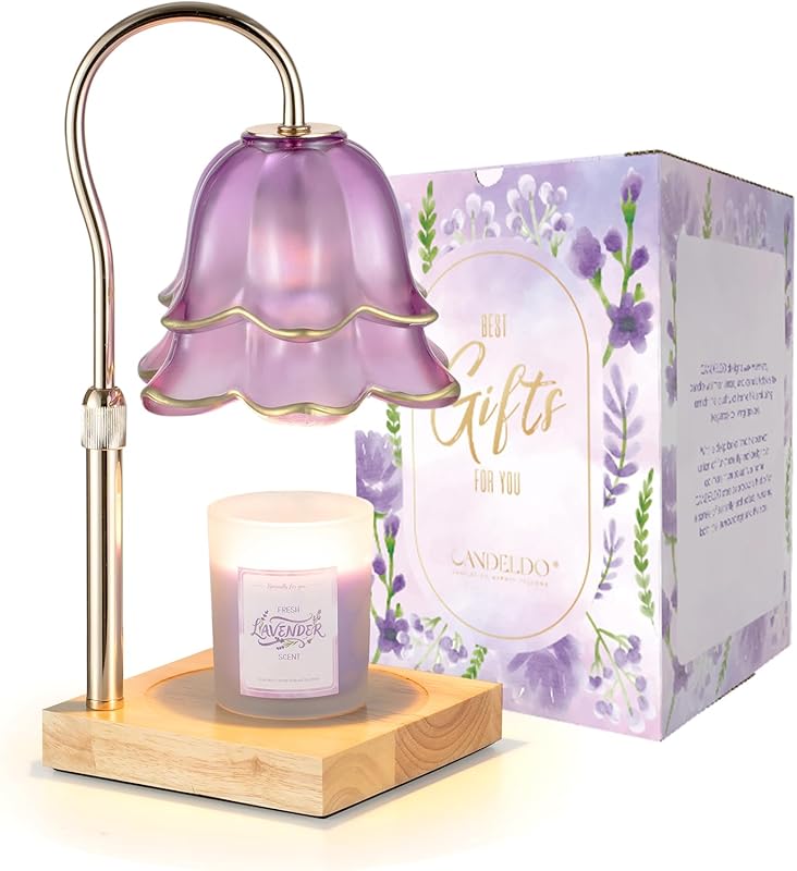 Candle Warmer Lamp with Timer: Flower Candle Warmer with 2 Bulbs Green Height Adjustable Candle Warming Lamps Home Bedroom Decor Birthday Gift for Women