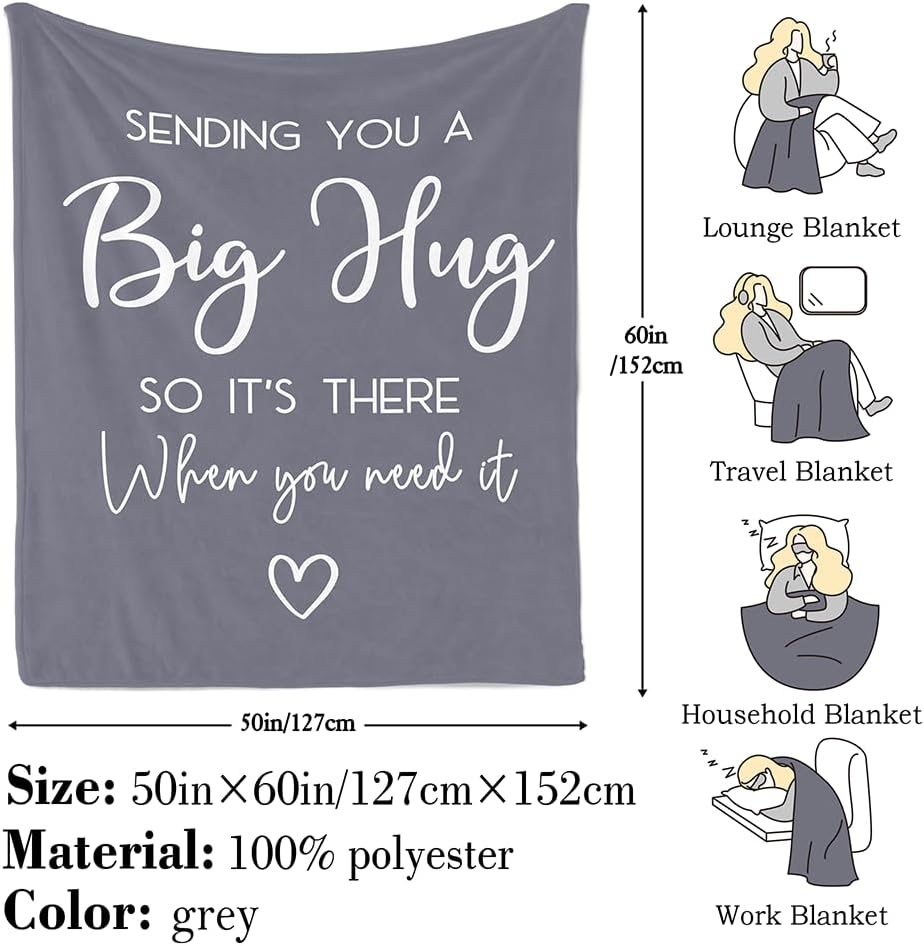 Pubrave Get Well Gifts for Women/Men, Inspirational Gifts for Women/Men, Sympathy Gift, Thinking of You Gifts, Birthday Gifts for Woman, Feel Better Gifts, Healing Blanket Grey 60x50in