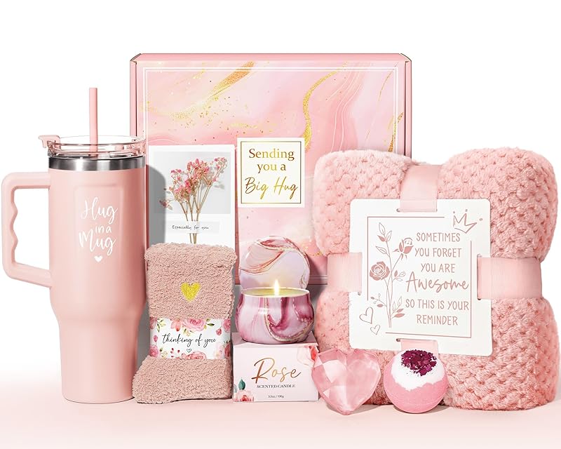 Birthday Gifts for Women Self Care Gifts Get Well Soon Gifts, Lavender Relaxing Spa Gifts Basket Care Package w/ Flannel Blanket 40 OZ Tumbler, Christmas Gifts for Mom Wife Grandma Friends Sisters Her